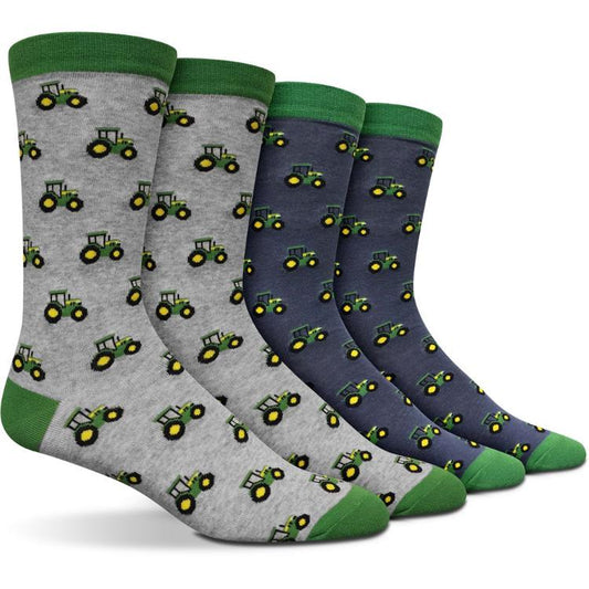 John Deere 2 Pack Tractor Row Crew Socks - Grey & Navy