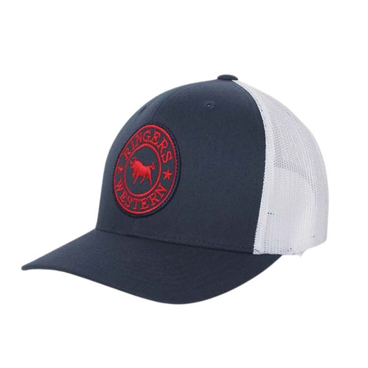 Ringers Western Signature Bull Trucker - Navy & White with Navy & Red Patch