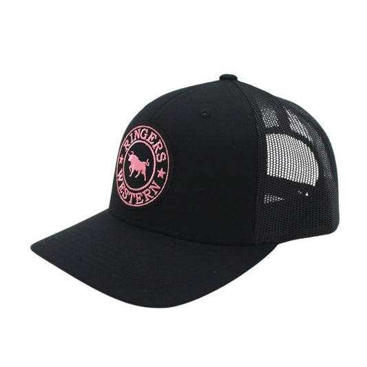 Ringers Western Signature Bull Trucker Black with Black & Pink Patch